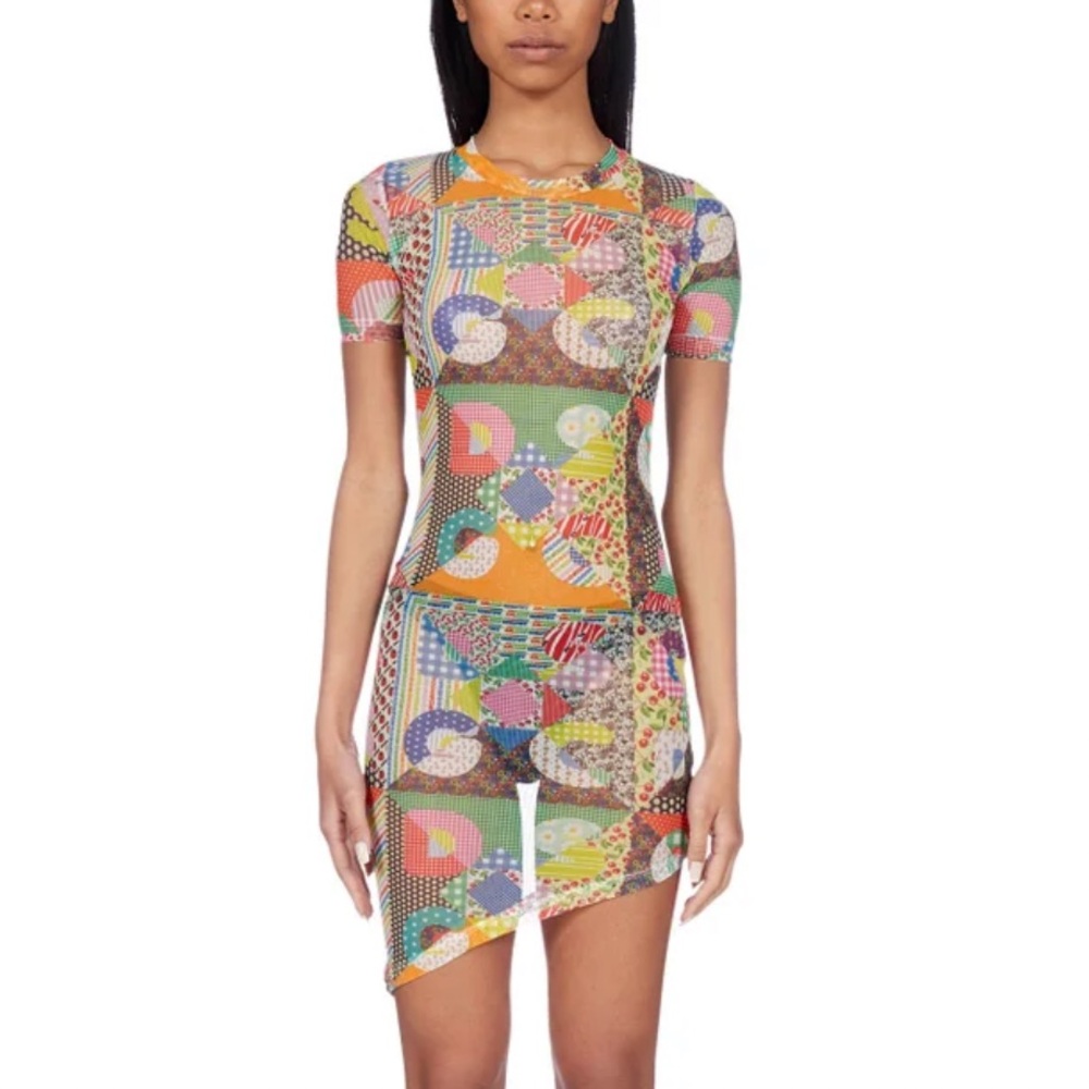 GCDS mesh, short sleeve mini dress